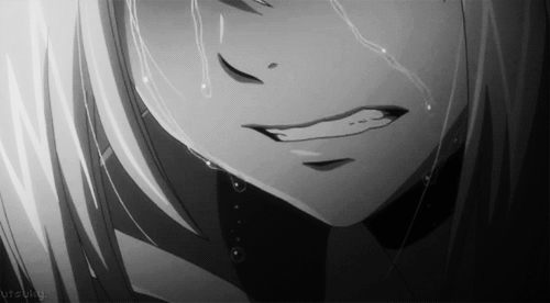 Chorando anime girl com lágrimas nos olhos.