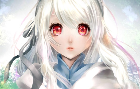Anime, Original, Anjo, Menina, Olhos Vermelhos, Cabelo Branco