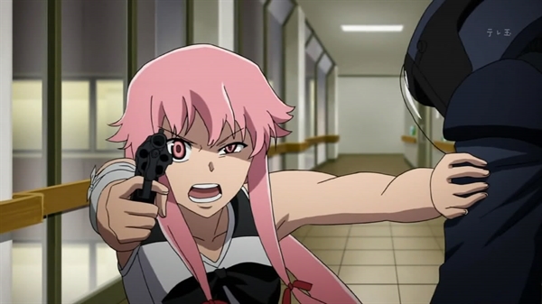 amano yukiteru and kasugano tsubaki (mirai nikki)