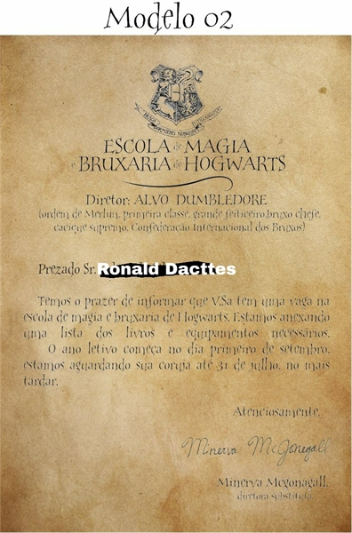 Fanfic / Fanfiction Ronald Dacttes em Hogwarts uma nova historia - Carta de Hogwarts
