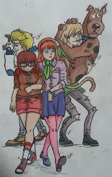 Scooby-Doo, Salsicha, Scooby-Doo, Fred, Velma, e Daphne, pe…